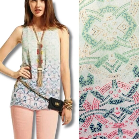 CAbi Heart of Cabi Mosaic Print Sleeveless Tank Top Blouse S - #250, Tiered - Picture 1 of 12